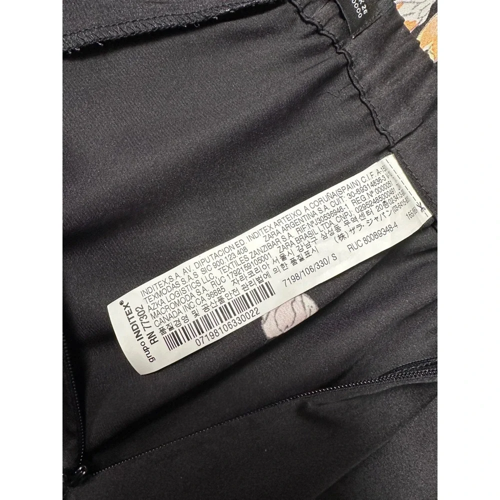 Zara Floral Crane Print Wide Leg Pants Womens Small Black Satin Cropped Pleated - Picture 13 of 14